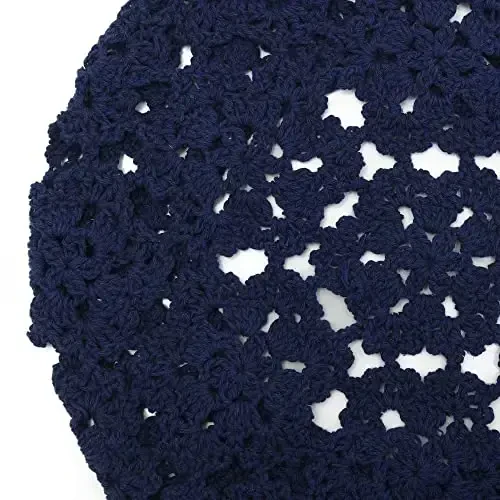 ZLYC Женщины Хлопок Slouchy Crochet Берет Ручной Работы Вырез Цветочные Шапочки Берет - 7