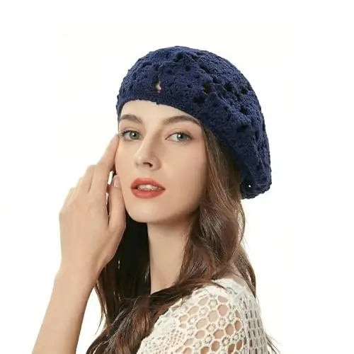 ZLYC Женщины Хлопок Slouchy Crochet Берет Ручной Работы Вырез Цветочные Шапочки Берет - 2