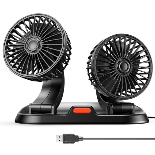 Zmirne Car Fan - Dual Head USB Fan for Car, Portable Vehicle Cooling Fan - Brushless Motor(2024 Upgraded) - 3 Speeds, 360° Rotation, for Car Dashboard, SUV/RV/Truck/Sedan/Cruise/Office, USB Powered - 1