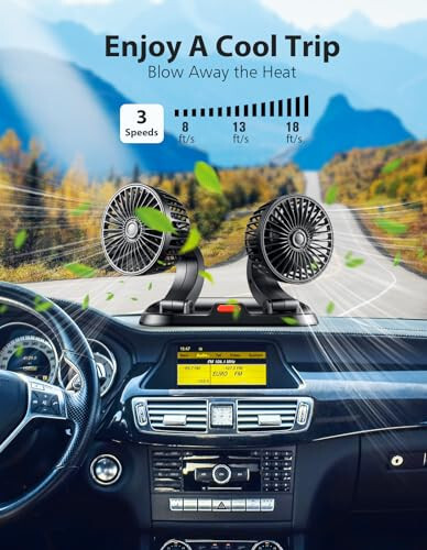 Zmirne Car Fan - Dual Head USB Fan for Car, Portable Vehicle Cooling Fan - Brushless Motor(2024 Upgraded) - 3 Speeds, 360° Rotation, for Car Dashboard, SUV/RV/Truck/Sedan/Cruise/Office, USB Powered - 2