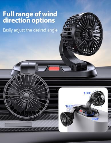 Zmirne Car Fan - Dual Head USB Fan for Car, Portable Vehicle Cooling Fan - Brushless Motor(2024 Upgraded) - 3 Speeds, 360° Rotation, for Car Dashboard, SUV/RV/Truck/Sedan/Cruise/Office, USB Powered - 3