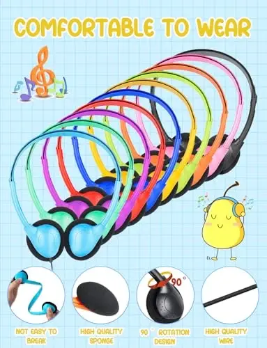 ZNXZXP 100 Pack Bulk Classroom Headphones for Students Kids School Wholesale Headphones Class Set with 3.5mm Jack for Chromebook Laptop PC Computer (10 Mixed Colors) - 2
