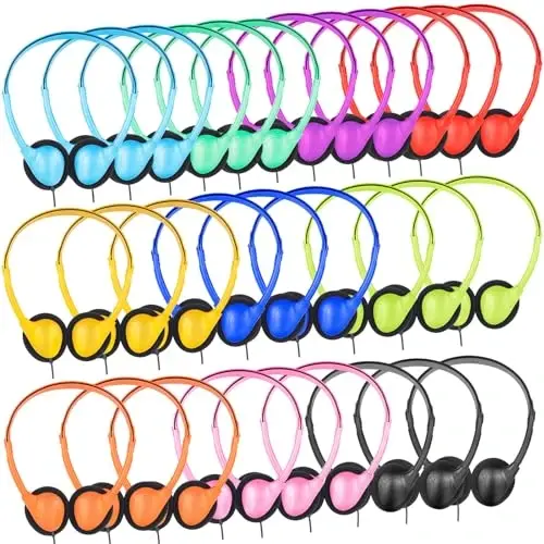 ZNXZXP 100 Pack Bulk Classroom Headphones for Students Kids School Wholesale Headphones Class Set with 3.5mm Jack for Chromebook Laptop PC Computer (10 Mixed Colors) - 1