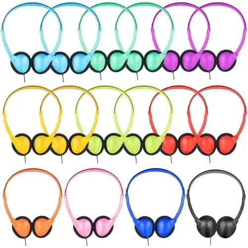 ZNXZXP 10 Pack Bulk Classroom Headphones for Students Kids School Wholesale Headphones Class Set 3.5mm Jack for Chromebook Laptop PC Computer Mixed Colors (B) 