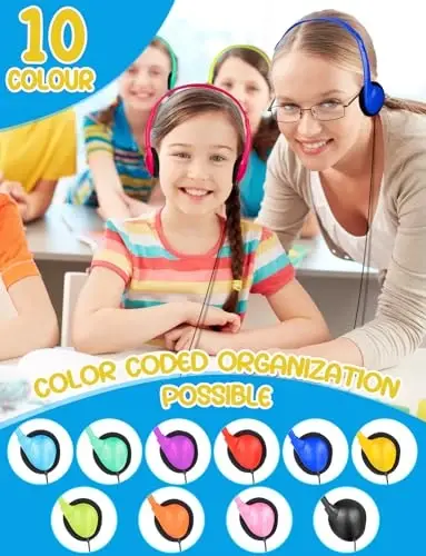 ZNXZXP 20 Pack Bulk Classroom Headphones for Students Kids School, Wholesale Headphones Class Set with 3.5mm Jack for Chromebook Laptop PC Computer (10 Mixed Colors) - 3