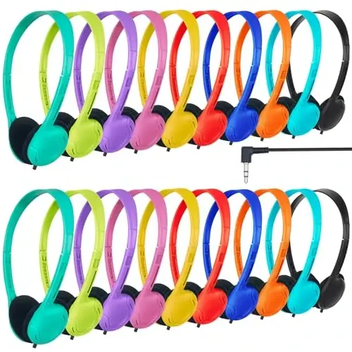ZNXZXP 30 Pack Class Set Headphones for Students School Classroom Headphones Bulk Over The Ear Adjustable with 3.5 mm Jack for Library, Online Lesson and Testing Office,Gifts (10 Mixed Colors) 