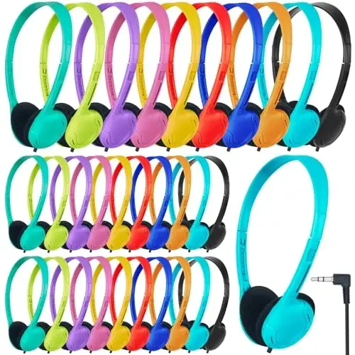 ZNXZXP Headphones Bulk for School Classroom 100 Pack On Ear Classroom Headphones for Student,Group Learning, Computer Lab, Library, Online Lesson and Testing 3.5mm Jack (10 Mixed Colors) 
