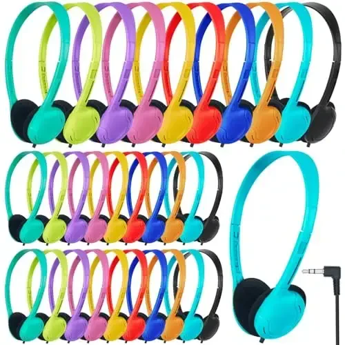 ZNXZXP Kids Headphones Bulk for School Classroom 100 Pack On Ear Classroom Headphones for Kids Student Children Boys Girls 3.5mm Jack (10 Mixed Colors) 