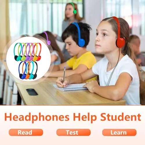 ZNXZXP Kids Headphones Bulk 10 Pack for School Classroom Student Children Boys Girls Teen and Adult,Class Set of Headphones for Students Computer 3.5mm Jack (10 Mixed Colors) - 5