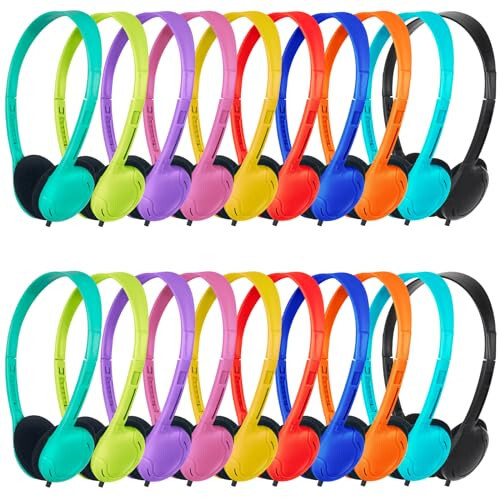 ZNXZXP Kids Headphones Bulk 20 Pack for School Classroom School Student Children Toddler Boys Girls Teen and Adult,Class Set of Headphones for Students Computer 3.5mm Jack (10 Multi Color) 