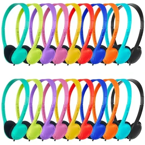 ZNXZXP Headphones Bulk 20 Pack for School Classroom School Student,Class Set of Headphones for Students Computer,Library,Online Lesson and Testing 3.5mm Jack (10 Multi Color) 
