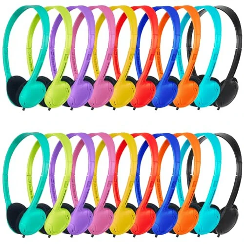 ZNXZXP Kids Headphones Bulk 20 Pack for School Classroom School Student Children Toddler Boys Girls Teen and Adult,Class Set of Headphones for Students Computer 3.5mm Jack (10 Multi Color) - MODAZONE
