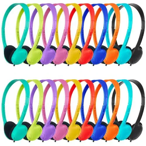 ZNXZXP Kids Headphones Bulk 20 Pack for School Classroom School Student Children Toddler Boys Girls Teen and Adult,Class Set of Headphones for Students Computer 3.5mm Jack (10 Multi Color) - 1