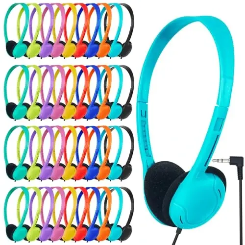 ZNXZXP Classroom Headphones Bulk 50 Pack for School,Wholesale Earphones Class Set of Headphones for Students Testing On Line Learning Adult 3.5mm Jack (10 Multi Color) - 1
