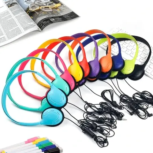 ZNXZXP Classroom Headphones Bulk 50 Pack for School,Wholesale Earphones Class Set of Headphones for Students Testing On Line Learning Adult 3.5mm Jack (10 Multi Color) - 5