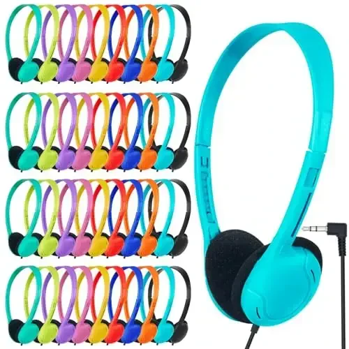 ZNXZXP Classroom Headphones Bulk 50 Pack for School Kids,Wholesale Durable Earphones Class Set of Headphones for Students Children Toddler Teens Adult 3.5mm Jack (10 Multi Color) 