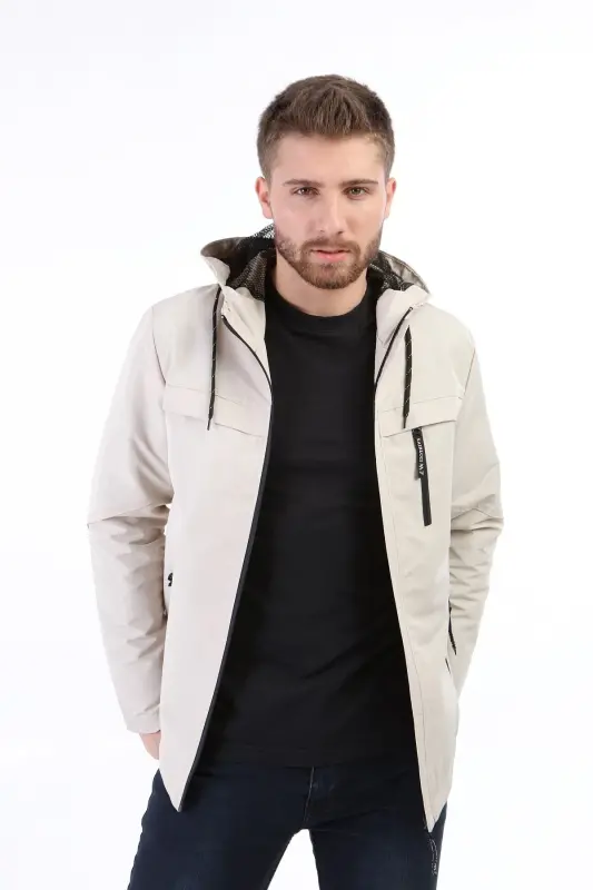 Zodiac Hooded Waterproof Raincoat Beige-Beige - 2