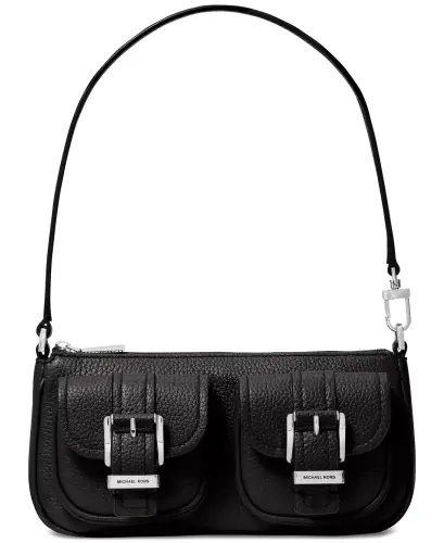 Zoe Small Charm Leather Convertible Shoulder Bag-Black 