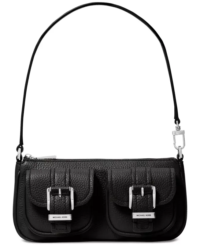 Zoe Small Charm Leather Convertible Shoulder Bag-Black - MICHAEL KORS