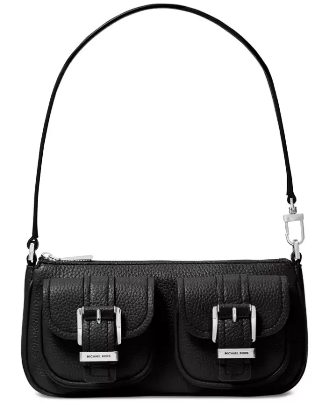 Zoe Small Charm Leather Convertible Shoulder Bag-Black - 1