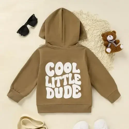 ZOELNIC Toddler Baby Boy Fall Winter Hooded Clothes Baby Boy Hoodie Tops Letter Printed Long Sleeve Sweatshirt - 3