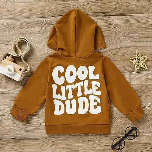 ZOELNIC Toddler Baby Boy Fall Winter Hooded Clothes Baby Boy Hoodie Tops Letter Printed Long Sleeve Sweatshirt - 3