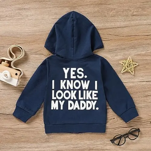 ZOELNIC Toddler Baby Boy Fall Winter Hooded Clothes Baby Boy Hoodie Tops Letter Printed Long Sleeve Sweatshirt - 3
