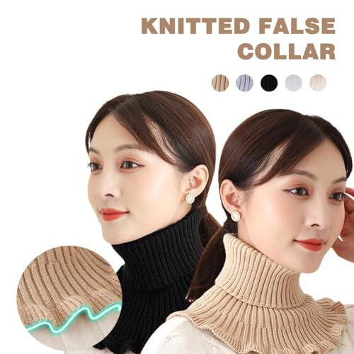 ZOHIKO Womens Turtleneck Ribbed Knitted False Collar Ruffles Wrap Solid Scarf Winter Warm Scarf Elastic Neck Sleeve - 5