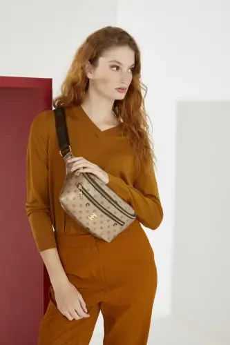 Золотая Женская Поясная Сумка с Монограммой 05PO22Y1542-Золотая Монограмма - 8