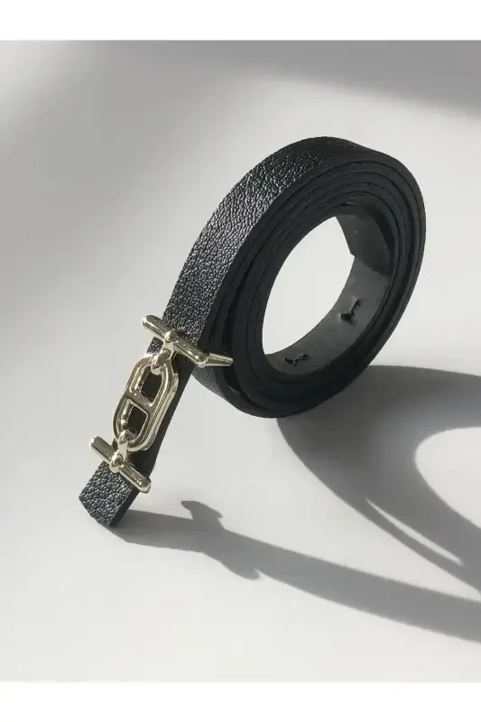 Золотой тонкий женский ремень с пряжкой, брючный ремень, ремень для рубашки, ремень для куртки - черный - 4