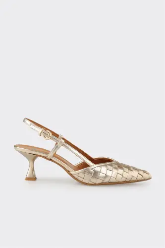 Золотые кожаные женские повседневные туфли - Золотой - ELLE SHOES (1)
