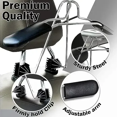 ZONETECH Chrome Headrest Car Zone Tech Chrome Headrest Car Hanger 1 Pack– Premium Quality Clothes Holder Jacket Suit Coat Hanger with Headrest Restraint Rodhanger - ZONETECH (1)