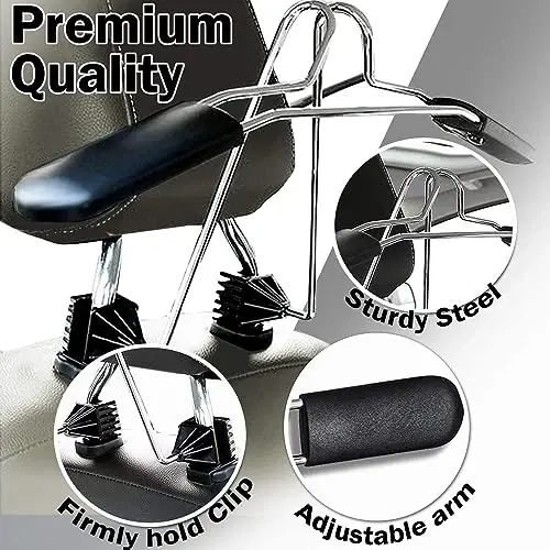 ZONETECH Chrome Headrest Car Zone Tech Chrome Headrest Car Hanger 1 Pack– Premium Quality Clothes Holder Jacket Suit Coat Hanger with Headrest Restraint Rodhanger - 2