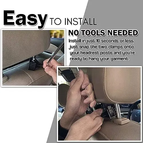 ZONETECH Chrome Headrest Car Zone Tech Chrome Headrest Car Hanger 1 Pack– Premium Quality Clothes Holder Jacket Suit Coat Hanger with Headrest Restraint Rodhanger - 4