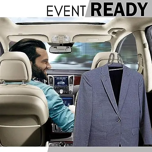 ZONETECH Chrome Headrest Car Zone Tech Chrome Headrest Car Hanger 1 Pack– Premium Quality Clothes Holder Jacket Suit Coat Hanger with Headrest Restraint Rodhanger - 6