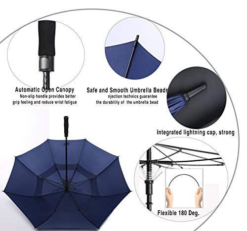 Зонт для гольфа Baraida Large 62/68/72 дюйма, Extra Large Oversize Double Canopy Vented Windproof Waterproof Umbrella, Automatic Open Golf Umbrella для мужчин и женщин и семьи. - 5