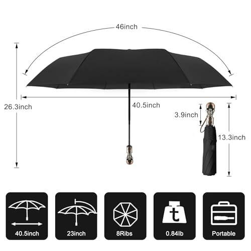 Lejorain Mens Black Skull Umbrella - Automatic Luxury Travel Windproof Umbrella Compact - Portable Strong Lightweight Rain Umbrella for Adults - 13