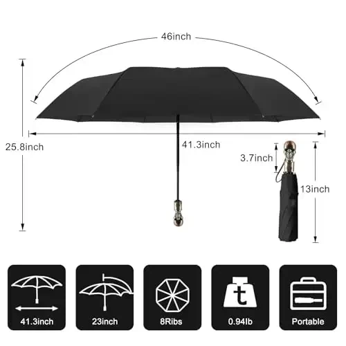 Зонт Lejorain Mens Black Skull Umbrella - автоматический, роскошный, дорожный, ветрозащитный, компактный, портативный, прочный, легкий зонт от дождя для взрослых - 6