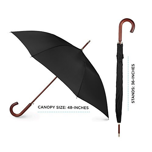 Зонт Totes Eco Auto Open Umbrella Classic Wooden J Stick Handle with Easy Grip - Windproof, Rainproof and Durable Canopy Design – Versatile Travel, Perfect for Rainy Days - 5