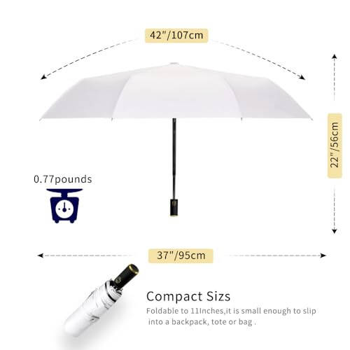 Зонт-трость Cuby UV Компактный складной зонт для путешествий с автоматическим открытием и закрытием, ветрозащитный, водонепроницаемый и с защитой от ультрафиолета 99% с черным анти-UV покрытием - 9