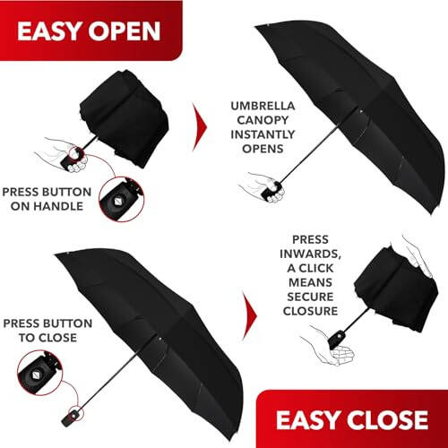 Зонтик Repel Windproof Travel Umbrella для дождя - Легкое автоматическое открытие и закрытие, прочный и компактный зонтик, прочная стекловолоконная рама, водонепроницаемый навес - рюкзак, сумка, портативный зонтик для путешествий - 4