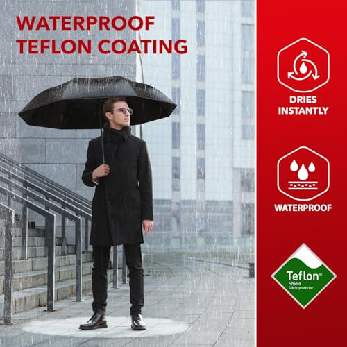 Зонтик Repel Windproof Travel Umbrella для дождя - Легкое автоматическое открытие и закрытие, прочный и компактный зонтик, прочная стекловолоконная рама, водонепроницаемый навес - рюкзак, сумка, портативный зонтик для путешествий - 6