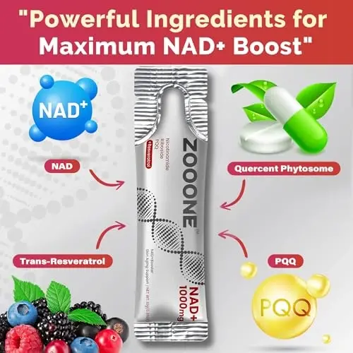 zooone- NAD+ Supplement 30pcs, Premium Nicotinamide Riboside & Resveratrol, DNA Repair & Healthy Aging， Advanced NAD Supplement for Men & Women, Boosts Cellular Energy - 3