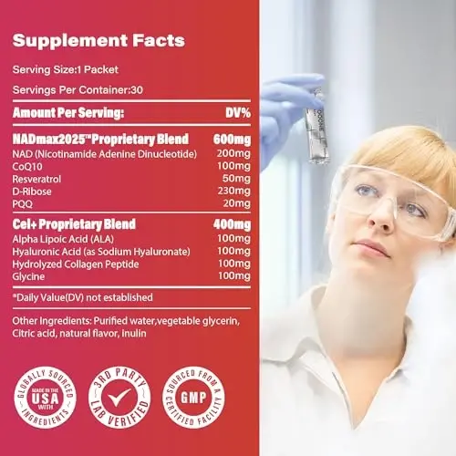 zooone- NAD+ Supplement 30pcs, Premium Nicotinamide Riboside & Resveratrol, DNA Repair & Healthy Aging， Advanced NAD Supplement for Men & Women, Boosts Cellular Energy - 4