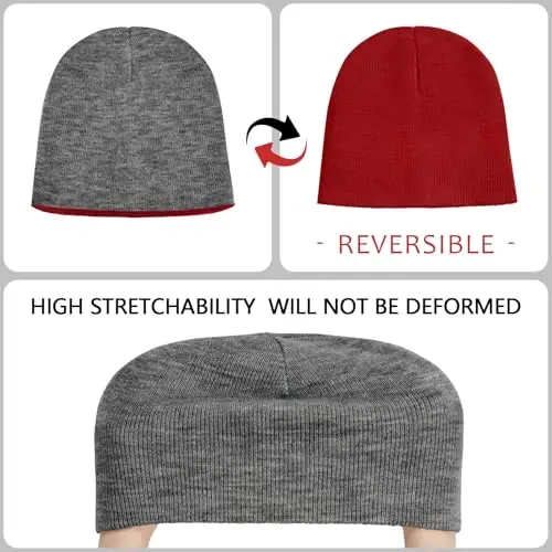 ZOORON 1 & 2 Pack Unisex Beanie for Men Women Reversible Winter Beanies Hat Knit Warm Plain Skull Cap Daily Beanie Hat - 3