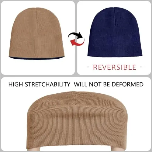 ZOORON 1 & 2 Pack Unisex Beanie for Men Women Reversible Winter Beanies Hat Knit Warm Plain Skull Cap Daily Beanie Hat - 3