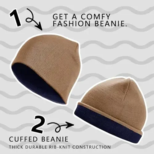 ZOORON 1 & 2 Pack Unisex Beanie for Men Women Reversible Winter Beanies Hat Knit Warm Plain Skull Cap Daily Beanie Hat - 4