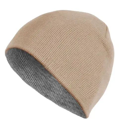 ZOORON 1 & 2 Pack Unisex Beanie for Men Women Reversible Winter Beanies Hat Knit Warm Plain Skull Cap Daily Beanie Hat - 1