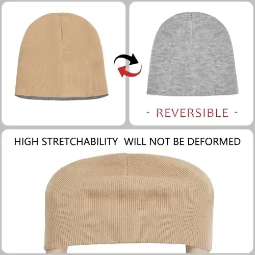 ZOORON 1 & 2 Pack Unisex Beanie for Men Women Reversible Winter Beanies Hat Knit Warm Plain Skull Cap Daily Beanie Hat - 3