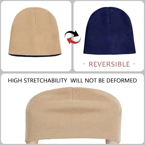 ZOORON 1 & 2 Pack Unisex Beanie for Men Women Reversible Winter Beanies Hat Knit Warm Plain Skull Cap Daily Beanie Hat - 3